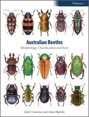 Cover of Australian Beetles Volume 1, featuring 15 beetles of various shap