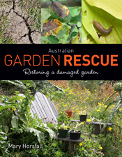 Cover of Australian Garden Rescue, featuring photos of overgrown, pest-aff